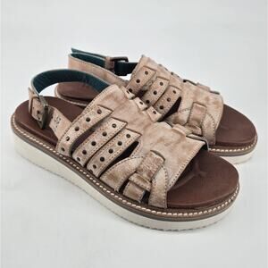 Roan by BED STU Crest Distressed Finish Leather Sandals Strap Buckle US Sz 6.5